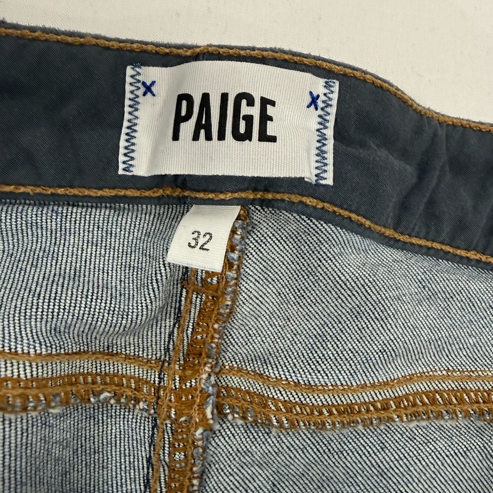 Skyline Ankle Peg PAIGE Blue Cotton Blend Raw Hem Slim Skinny Jeans 32 - Picture 8 of 12